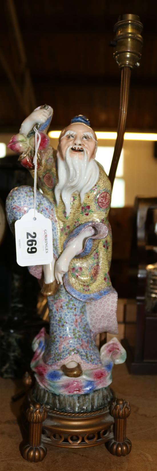 A good Chinese famille rose enamelled porcelain figure of Shou Lao, Republic period,